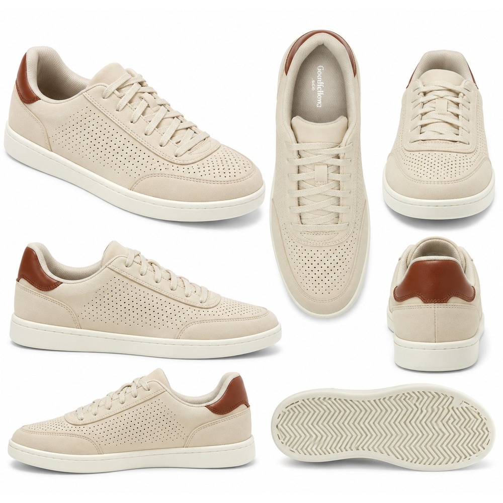 Goodfellow & Co Simon Laser Cut Sneakers Mens 9.5 Tan Polyurethane Memory Foam